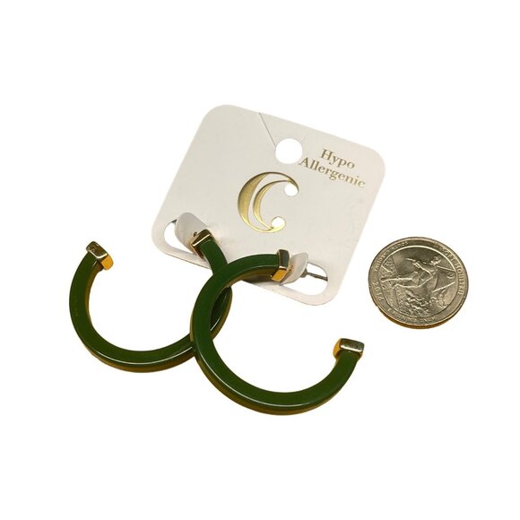 Charming Charlie Hypoallergenic Green Hoop Earrings With Gold Accents MSRP 18 - Picture 4 of 4